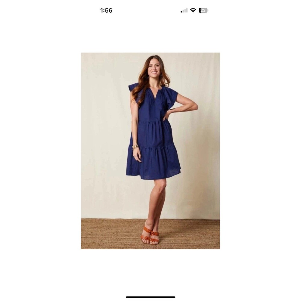 Matilda Jane Good Hart Dress Women's Size Large Palm Beach Ruffle Sleeve Navy